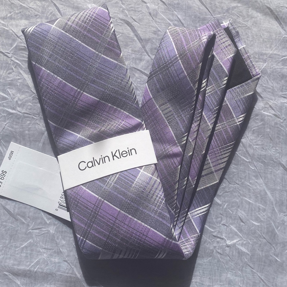 Calvin Klein Lavender and Gray Plaid Tie